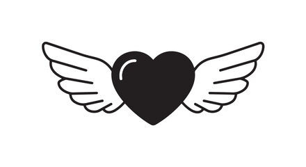 Winged Heart Emblem with Bold Black Heart and White Wings Illustration.