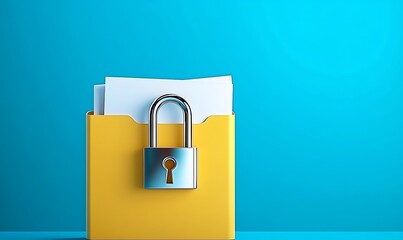 Yellow file folder with padlock shows protection of documents and data security