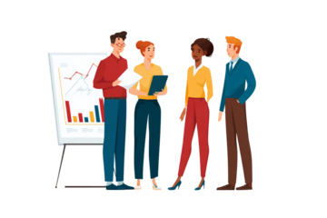 Group of diverse professionals reviewing charts and graphs in a business meeting setting