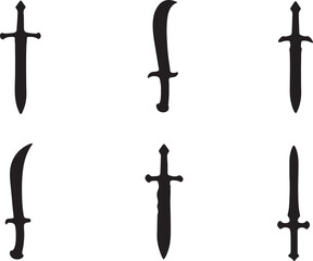 set of 6 silhouetted ancient and fantasy weapons sword