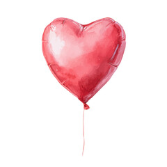 Watercolor illustration of Valentines Heart Balloon, vector artwork, isolated on white background.