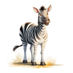 Obraz premium Cartoon zebra standing in front of a white background looking happy and friendly