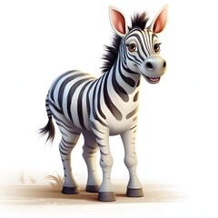 Obraz premium Charming cartoon zebra standing against a bright white background