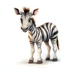 Obraz premium Charming zebra calf gazes playfully on a white backdrop