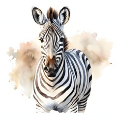 Obraz premium Elegant zebra portrait with black and white stripes in watercolor style