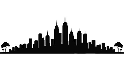 Fototapeta premium Simple resilient architecture silhouette black silhouette of a city skyline with trees on a white background urban architecture