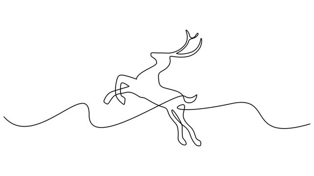 Reindeer continuous one line drawing, single line art deer animal element. Full length motion