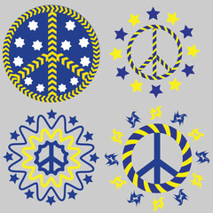 Four seasons icons featuring blue and gold European Union style vector stars set