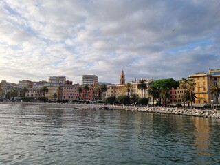 Naklejka premium Rapallo, Italy. Arriving at Rapallo Italy with is colourful architecture and beautiful coastal beaches and harbour
