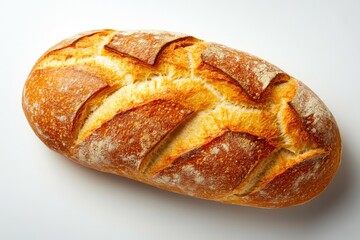 Freshly Baked Artisan Bread Loaf with Crispy Crust on White Background