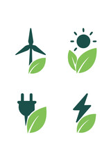 Renewable-energy icon set with leaf shapes