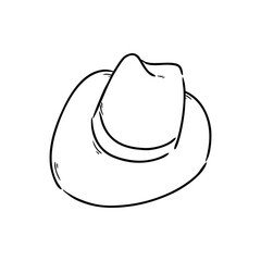 Western Cowboy Hat Hand Drawn Sketch Outline Vector. Minimalist Rodeo Headwear Icon or Doodle Graphic Design Element.