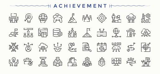 Achievement modern icon set. Job Career icon set in linear style. Modern linear icons. Related to vocation, job career, profession, grow, man, occupation and more. Editable stroke. Vector collection.