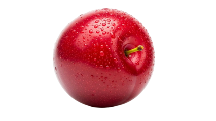 Vibrant red apple with dewdrops on its shiny skin, isolated on transparency background, showcasing freshness and appeal