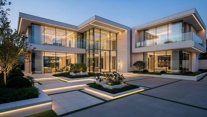 Luxury Home Estate Mansion with Elegant Exterior Architecture Design, Residence Landscaping and Premium Real Estate Property