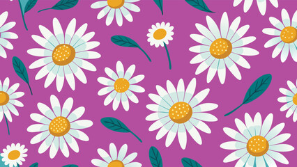 Obraz premium Seamless pattern with daisy flowers on purple.