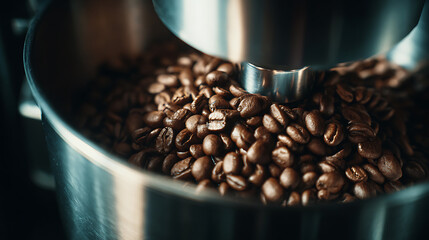 Aromatic coffee beans roasting to perfection. The machine ensures each bean achieves a rich, uniform roast, unlocking flavors for the ultimate coffee experience! Mmm!