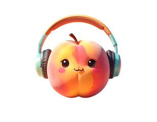 Funny Peach Wearing Headphones
