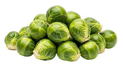 Fresh green Brussels sprouts piled together, showcasing their vibrant color and natural texture. These nutritious vegetables are perfect for healthy meals and add delightful crunch