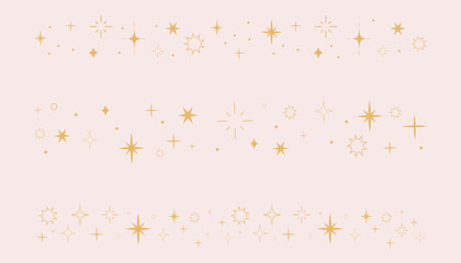 Obraz premium Celestial star border, set golden line sparkle divider, simple elegant ornament. Festive shiny space elements. Magic separator, spiritual decoration.