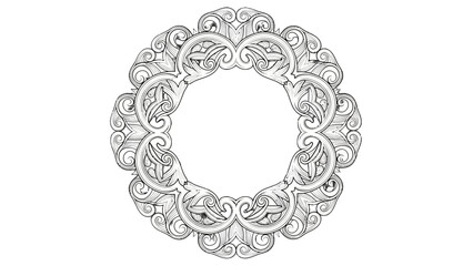 Intricate black and white circular frame with ornate scrollwork and detailed floral patterns, a decorative graphic resource.