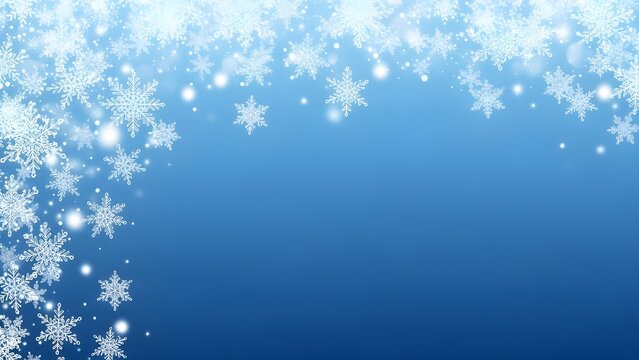 Falling snowflakes border on blue gradient background, winter holiday season frame - Powered by Adobe