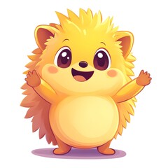 Fototapeta premium Cheerful cartoon stylized small mammal with spines is enthusiastically waving hello