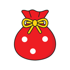 Vibrant Red Chinese Lucky Money Bag Vector Illustration with Yellow Ribbon and White Polka Dots