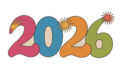 Fototapeta premium 2026 Typography: A vibrant, colorful illustration of the year 2026, featuring playful typography and sun motifs, symbolizing new beginnings and a bright future.