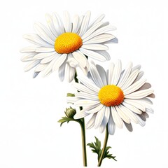 Fototapeta premium Elegant daisies with white petals and bright yellow centers on white background