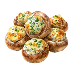 A watercolor painting of Stuffed Mushrooms, vector illustration on white background.