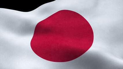 Japan flag cloth waving in wind isolated on black background