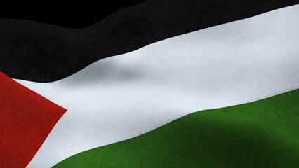 View of the Palestine flag waving in wind isolated on black background