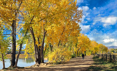 Colorful autumn trees beside a lake in Boulder, Colorado © Jim Glab