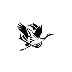 Fototapeta premium Elegant Black and White Crane Bird Flying with Abstract Geometric Design.