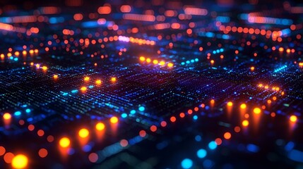 Abstract digital network, glowing nodes