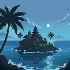 Balinese Island Temple Landscape Vector Illustration for Travel Background