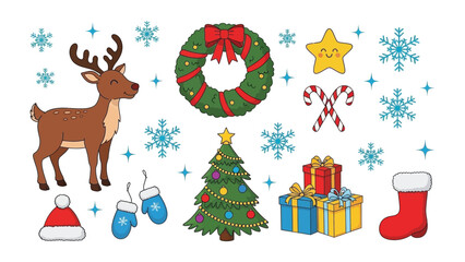 Festive Holiday Scene: Capturing the essence of the holiday spirit with reindeer, decorated trees, and an array of celebratory symbols