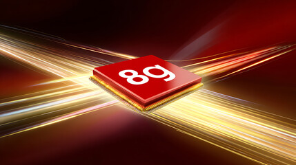 High-speed data transmission via a processing unit. The futuristic design emphasizes the rapid connectivity and innovative technology. The warm tones and light trails suggest efficiency.