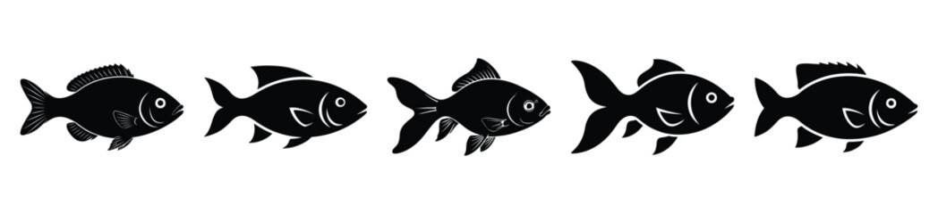 Set of aquarium fish vector icon in silhouette design. summer design concepts.