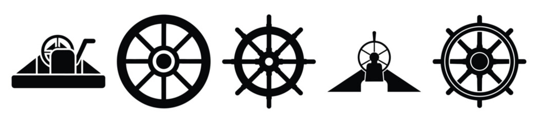 Set of boat steering vector icon in silhouette design. summer design concepts.