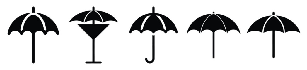 Plakat Set of cocktail umbrella vector icon in silhouette design. summer design concepts.