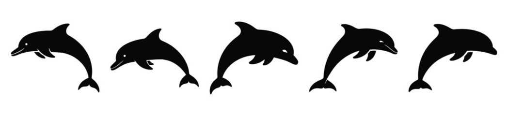 Set of dolphin vector icon in silhouette design. summer design concepts.