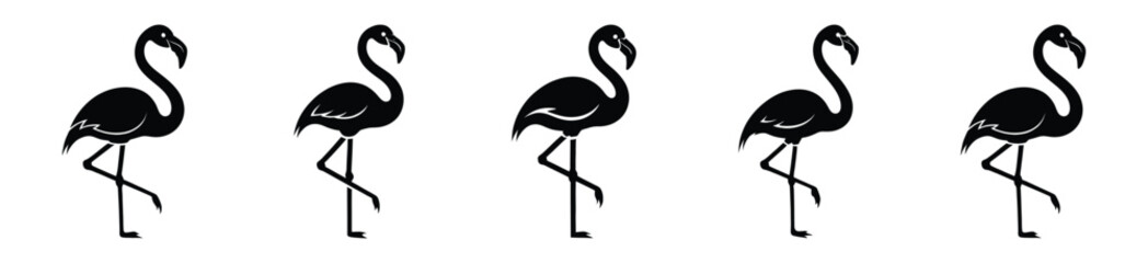 Set of flamingo vector icon in silhouette design. summer design concepts.