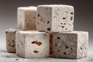 Sustainable Mushroom Mycelium Packaging Blocks Showcasing Eco-Friendly Material Innovation