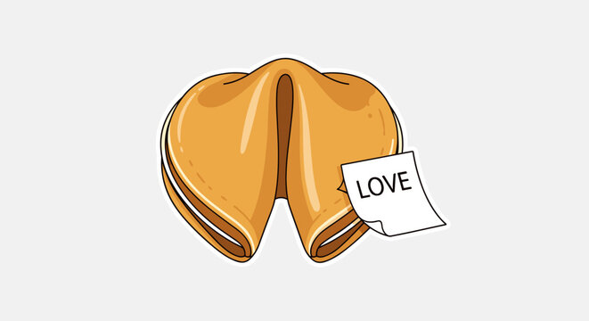 Fortune Cookie with Love Message Romantic Illustration