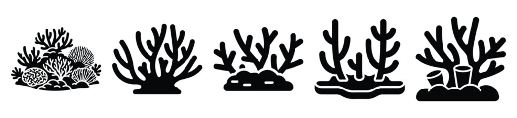 Set of ocean coral reef vector icon in silhouette design. summer design concepts.