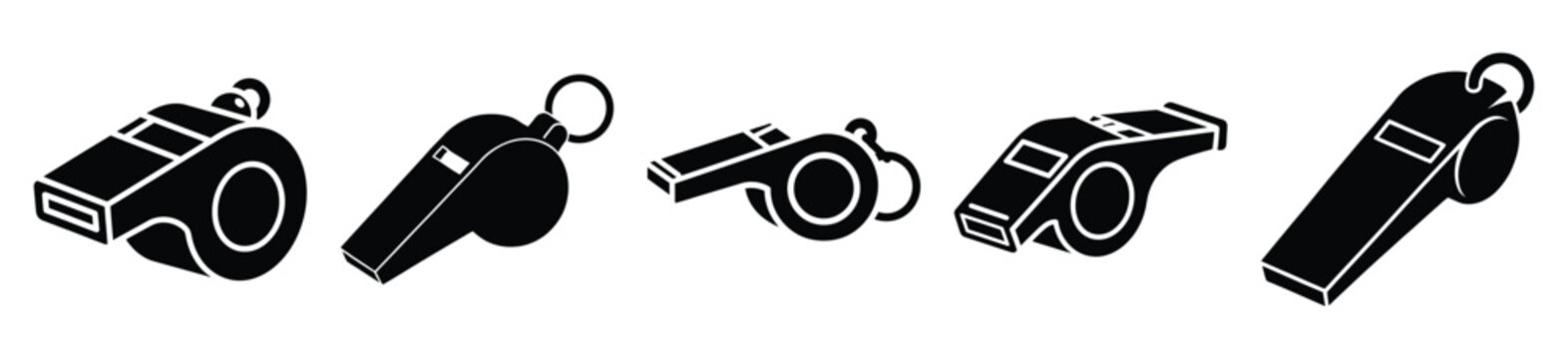 Set of lifeguard whistle vector icon in silhouette design. summer design concepts.