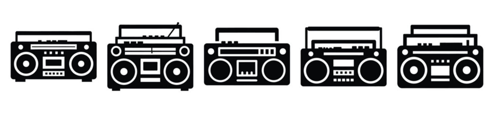 Set of music boombox vector icon in silhouette design. summer design concepts.