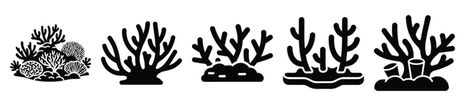 Set of ocean coral reef vector icon in silhouette design. summer design concepts.